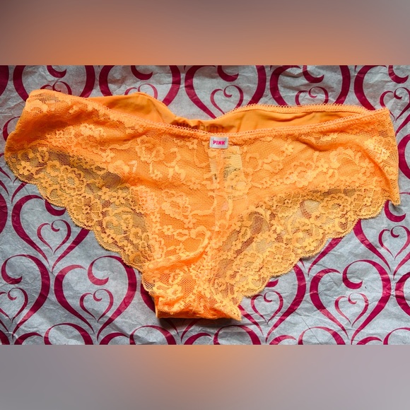 ‼️SOLD‼️ NWT Vintage VS PINK Floral Lace back Neon orange cheeky panty underwear - Picture 2 of 5